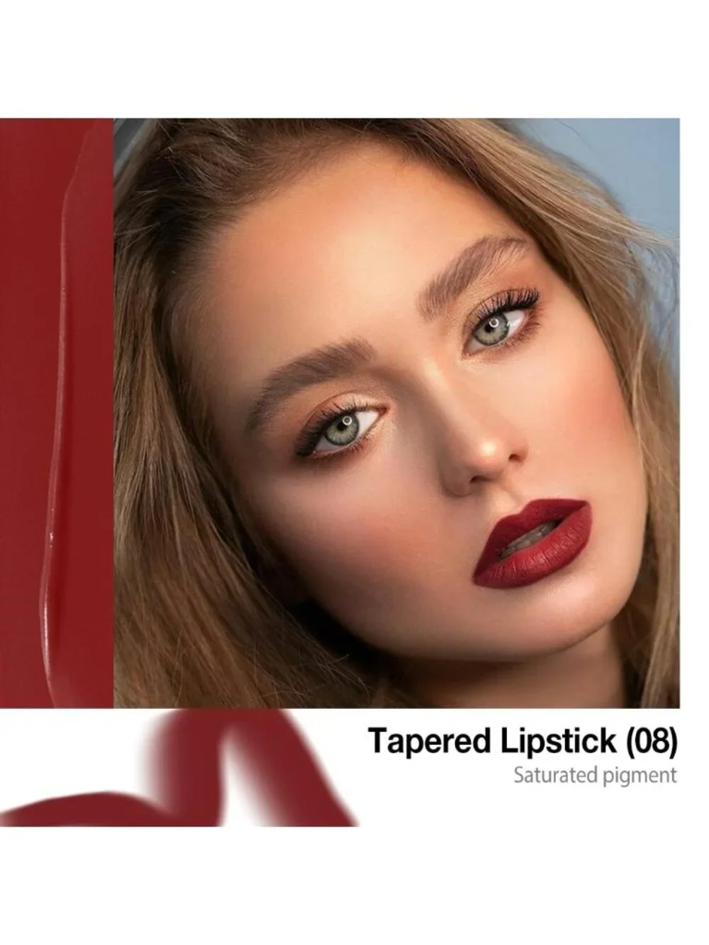 Women 1Pcs-C08 Dark Red Shimmery Metallic Cone-Tip Glitter Lipstick & Lip Liner
